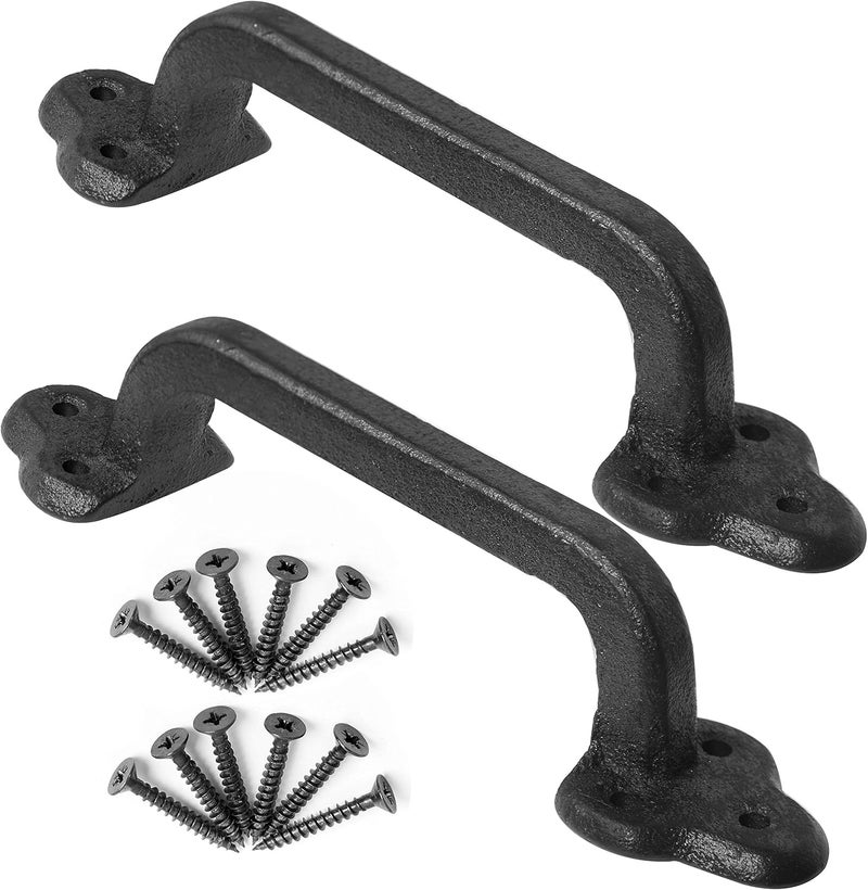 WEBI Rustic Gate Handle:9 Inch Cast Iron Sliding Barn Door Handle,Vintage Metal Long Gate Pull Handle Fence Handle for Outdoor,Garage,Interior,Black,2 Packs - Image 1