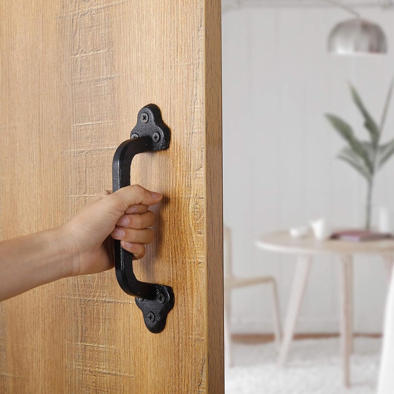 WEBI Rustic Gate Handle:9 Inch Cast Iron Sliding Barn Door Handle,Vintage Metal Long Gate Pull Handle Fence Handle for Outdoor,Garage,Interior,Black,2 Packs - Image 3