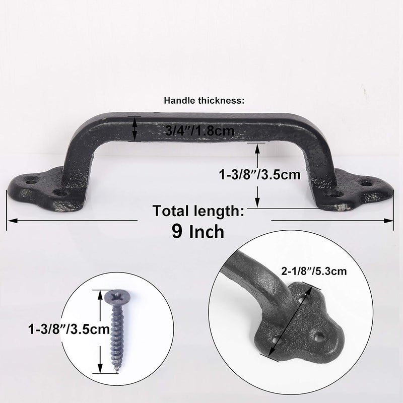 WEBI Rustic Gate Handle:9 Inch Cast Iron Sliding Barn Door Handle,Vintage Metal Long Gate Pull Handle Fence Handle for Outdoor,Garage,Interior,Black,2 Packs - Image 2