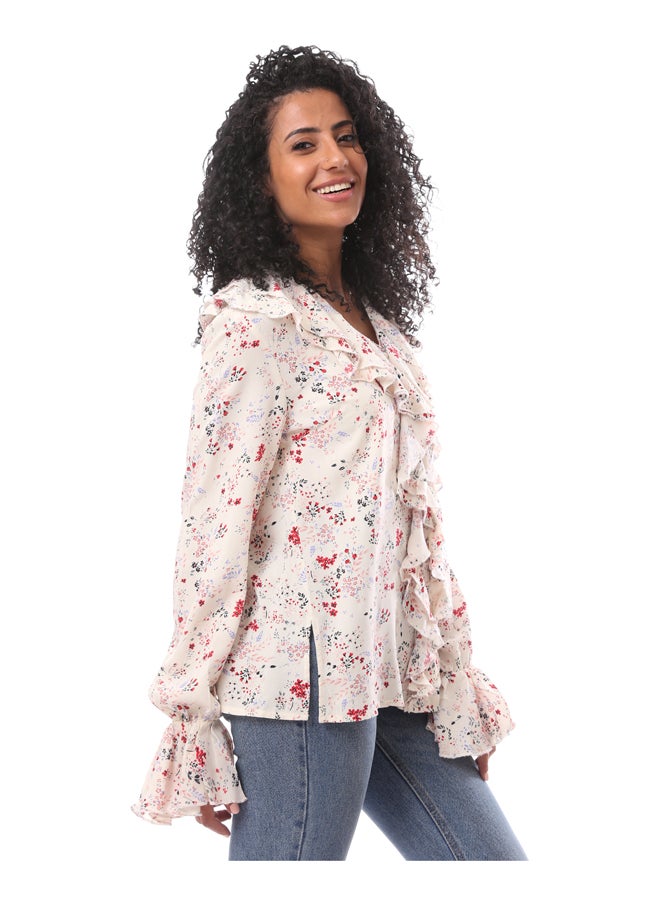 MERCH Viscose Blouse Printed Flowers With Cranes  - Image 2