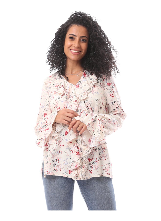 MERCH Viscose Blouse Printed Flowers With Cranes  - Image 1