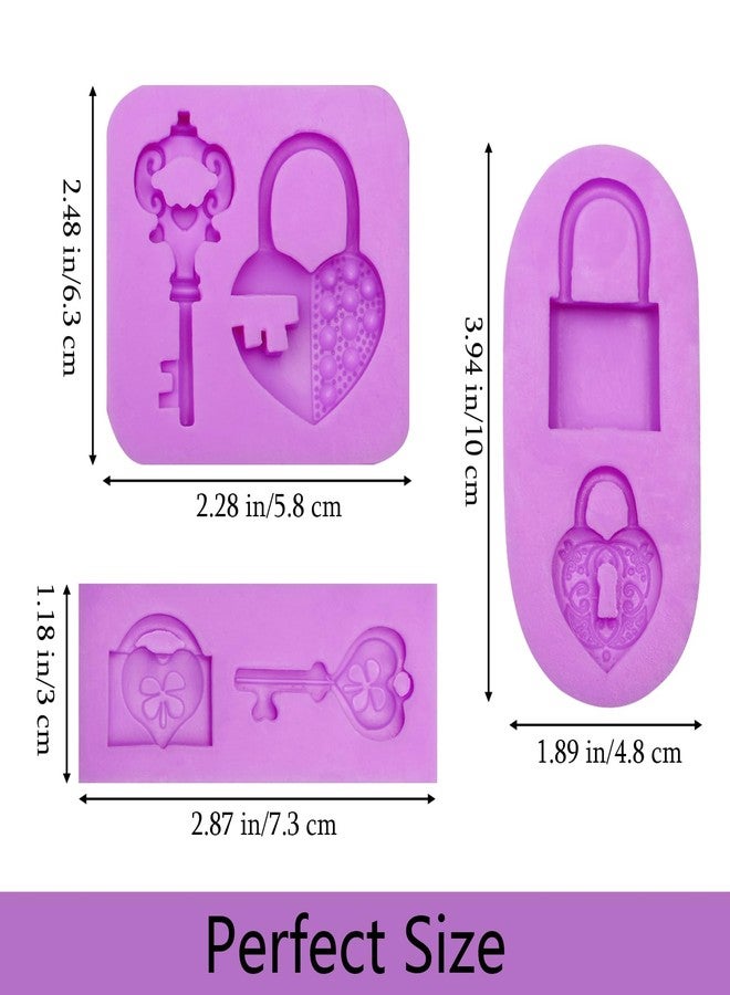 Acvcatto Silicone Lock and Key Fondant Molds, Heart Shaped Padlock and Vintage Key Molds for Cake Decorating DIY Candy Jelly Baking Tools Handmade Soap Epoxy Resin Craft, 3 Piece Set - Image 2