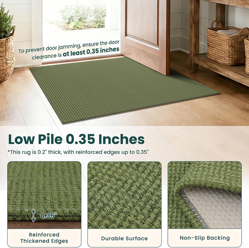 KOZYFLY Rugs for Entryway 3x5 ft Washable Area Rug Non Slip Rubber Backed Entry Rug Woven Indoor Door Mat Cotton Kitchen Rugs Floor Carpet for Entryway, Foyer, Backdoor, Bright Green/Earthy Green - Image 4