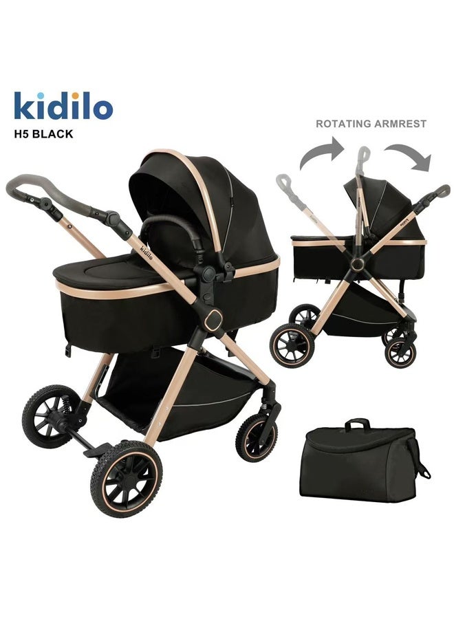 كيديليو عربة أطفال قابلة للتحويل 3 في 1 - وضعيات سرير الأطفال والمقعد، وضع أفقي مرتفع، مظلة قابلة للتعديل، قابلة للطي بيد واحدة، عربة أطفال فاخرة واسعة ومريحة - Image 1