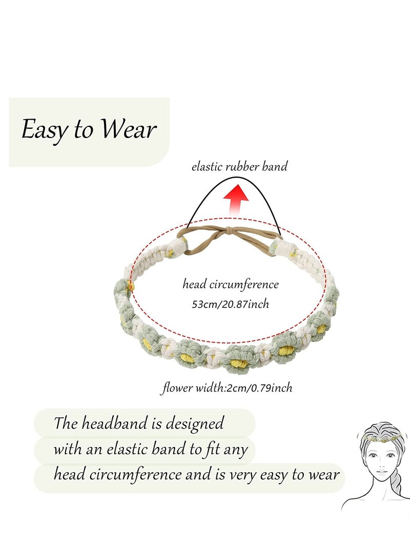 Loquat Crochet Hair Bandanas Headband Boho Floral Headband Hand Knitted Elastic Head Wrap Hippie Hair Accessories Daisy Headband Vintage Head Kerchief for Women Girls 3 PCS - Image 5