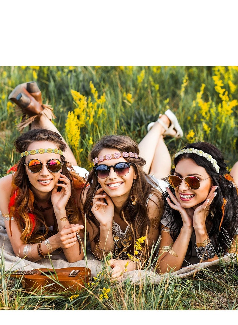 Loquat Crochet Hair Bandanas Headband Boho Floral Headband Hand Knitted Elastic Head Wrap Hippie Hair Accessories Daisy Headband Vintage Head Kerchief for Women Girls 3 PCS - Image 2