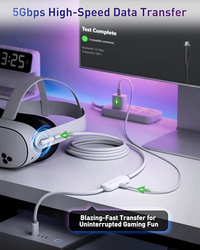 Maxonar VR Charging Link Cable 20FT (Next-Gen Chip) Compatible with Meta Quest 3S/Quest 3/Oculus Quest 2/Pico 4 Accessories and PC/SteamVR, Awesome Gift-5Gbps USB 3.0 to USB C Cable-White - Image 3
