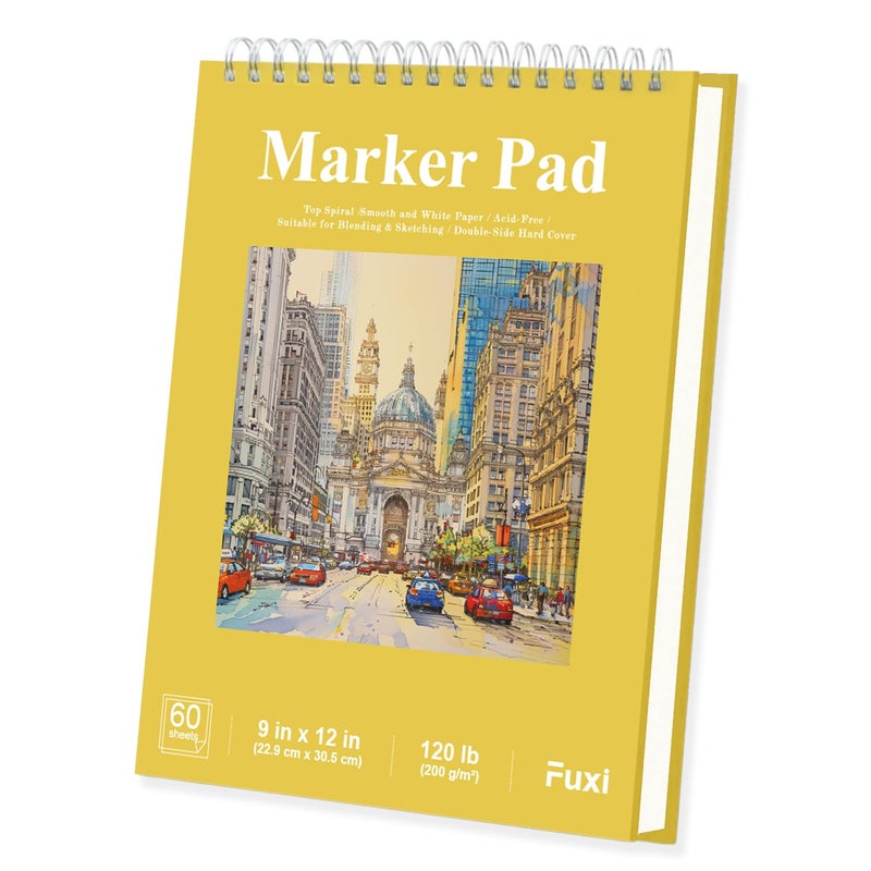 Fuxi Marker Paper Sketchbook, 9"X12" Alcohol Marker Paper, 60 Sheets (200gsm/120lb) Marker Sketchbook Bleedproof, Professional Art Supplies for Adults & Teens. - Image 1