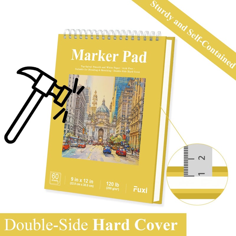 Fuxi Marker Paper Sketchbook, 9"X12" Alcohol Marker Paper, 60 Sheets (200gsm/120lb) Marker Sketchbook Bleedproof, Professional Art Supplies for Adults & Teens. - Image 5