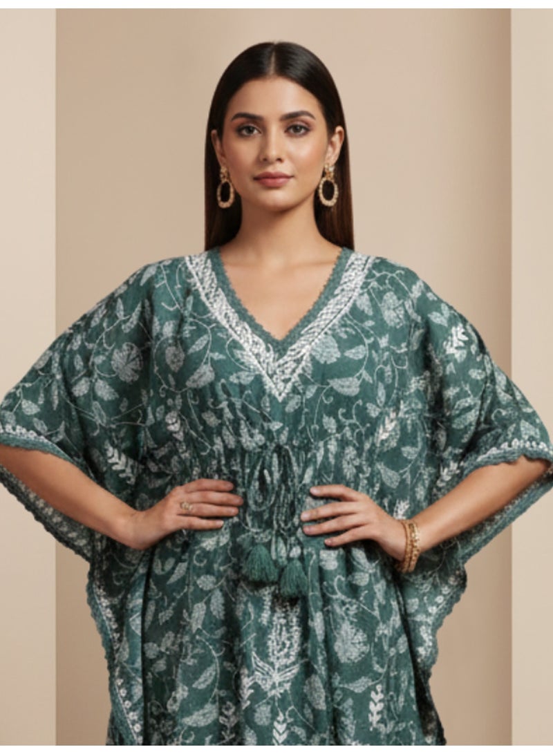Alaya Hand Embroidered Chikankari Cotton Kaftan-AL3833 - Image 4