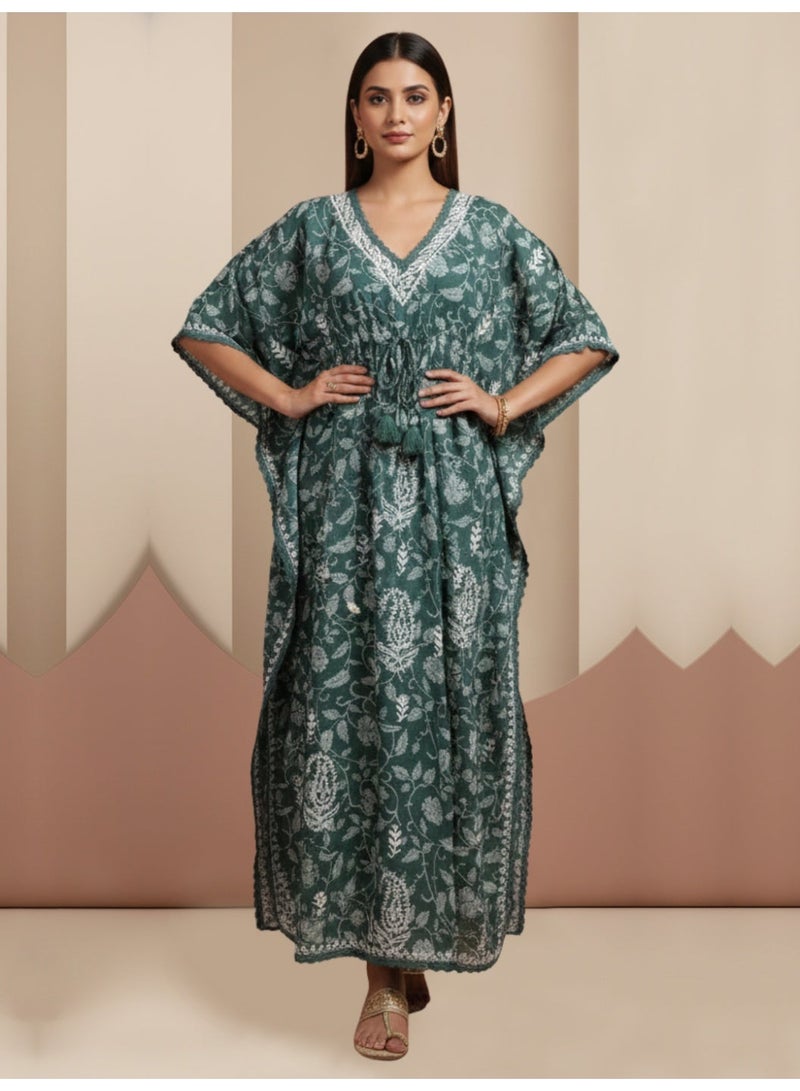 Alaya Hand Embroidered Chikankari Cotton Kaftan-AL3833 - Image 1