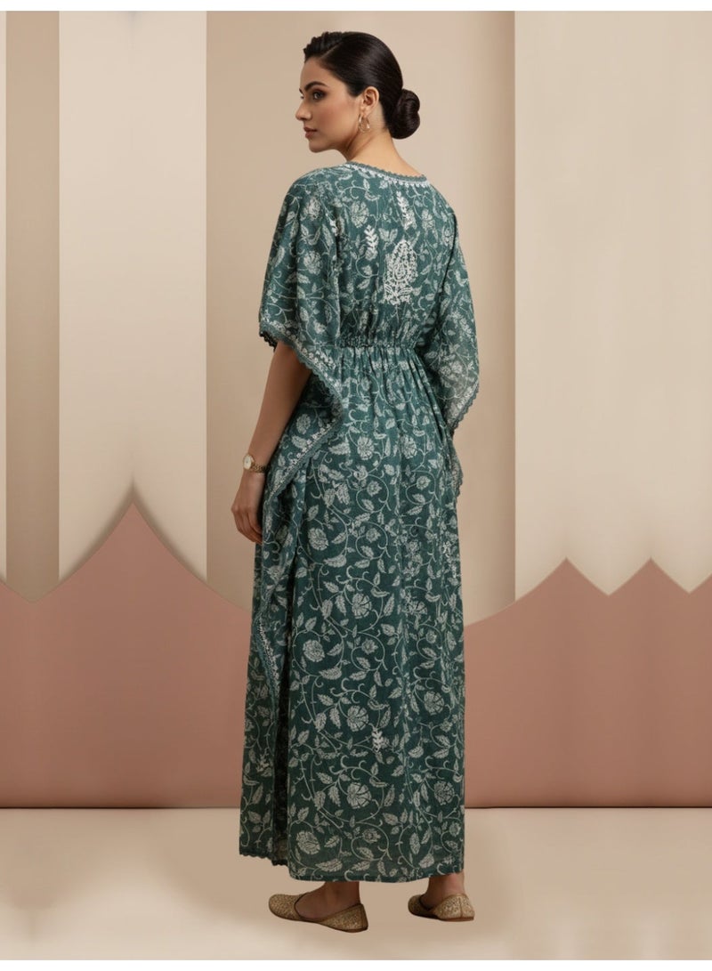 Alaya Hand Embroidered Chikankari Cotton Kaftan-AL3833 - Image 2