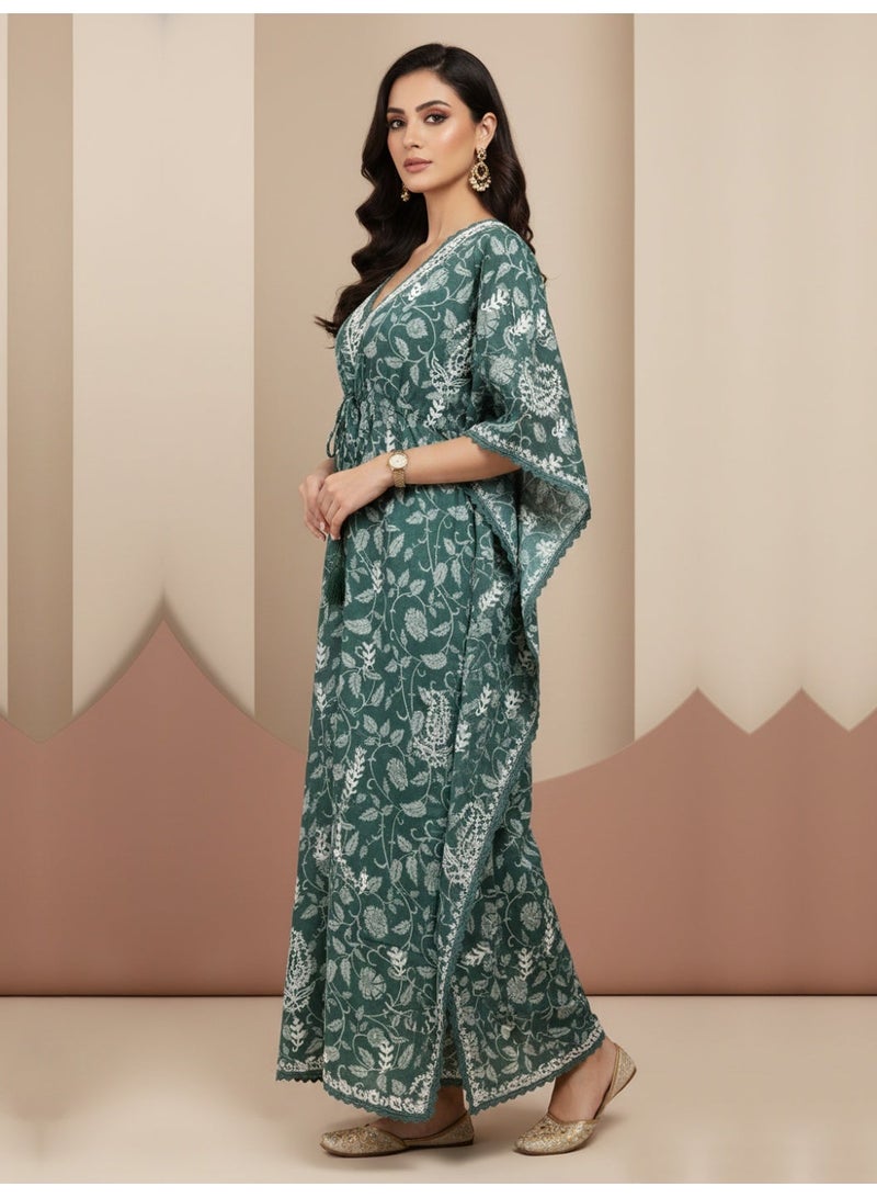 Alaya Hand Embroidered Chikankari Cotton Kaftan-AL3833 - Image 3