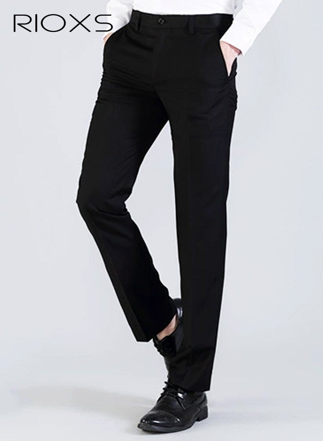 RIOXS Men's Dress Pants, Casual Classic Fit Formal Pants for Men, Beathable Wrinkle Free Men's Business Pants with Pockets, Comfort Stretch Expandable Waist Suit Pants for Work, Meeting, Dating, Prom, Wedding and More, Black - Image 1