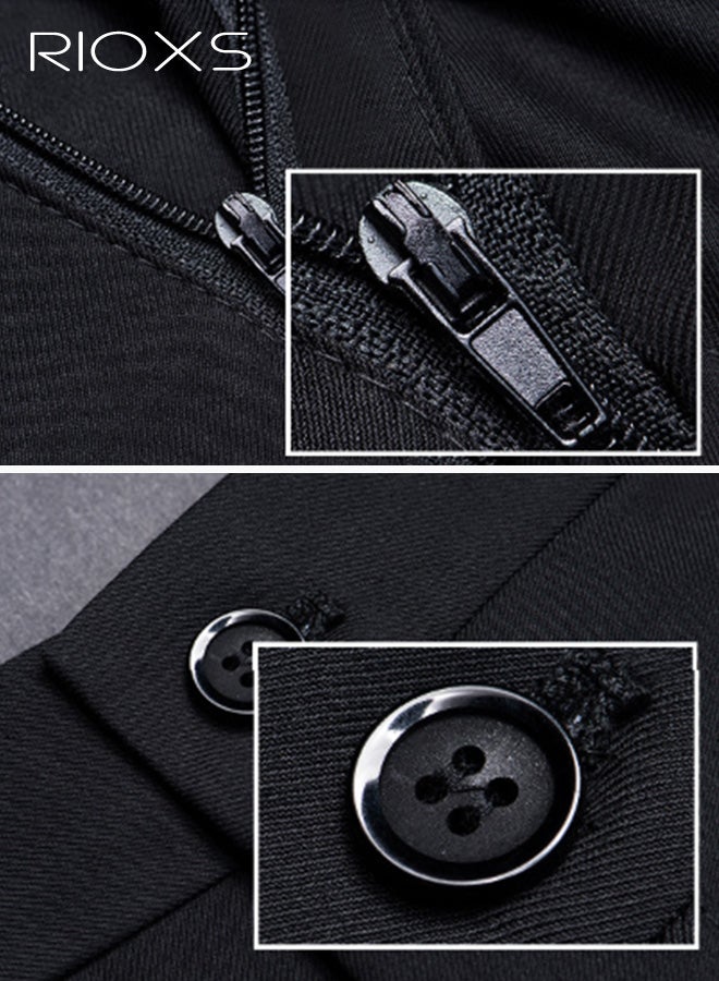 RIOXS Men's Dress Pants, Casual Classic Fit Formal Pants for Men, Beathable Wrinkle Free Men's Business Pants with Pockets, Comfort Stretch Expandable Waist Suit Pants for Work, Meeting, Dating, Prom, Wedding and More, Black - Image 5