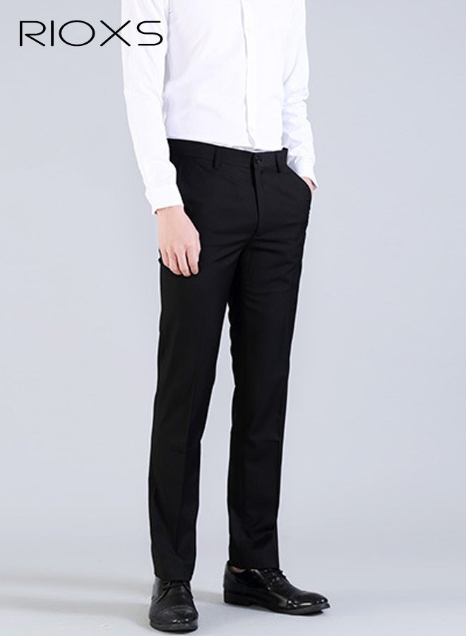 RIOXS Men's Dress Pants, Casual Classic Fit Formal Pants for Men, Beathable Wrinkle Free Men's Business Pants with Pockets, Comfort Stretch Expandable Waist Suit Pants for Work, Meeting, Dating, Prom, Wedding and More, Black - Image 3