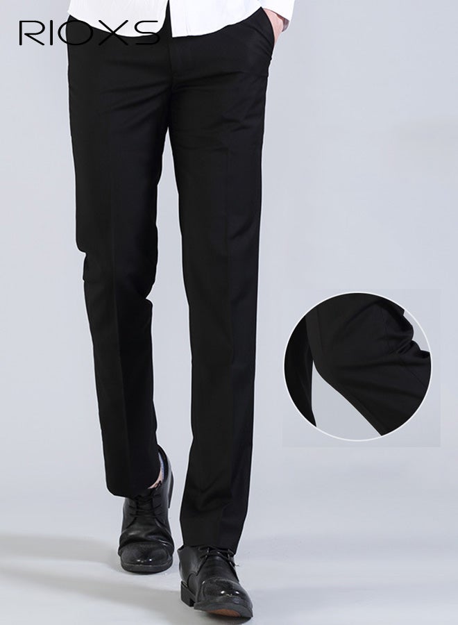 RIOXS Men's Dress Pants, Casual Classic Fit Formal Pants for Men, Beathable Wrinkle Free Men's Business Pants with Pockets, Comfort Stretch Expandable Waist Suit Pants for Work, Meeting, Dating, Prom, Wedding and More, Black - Image 4