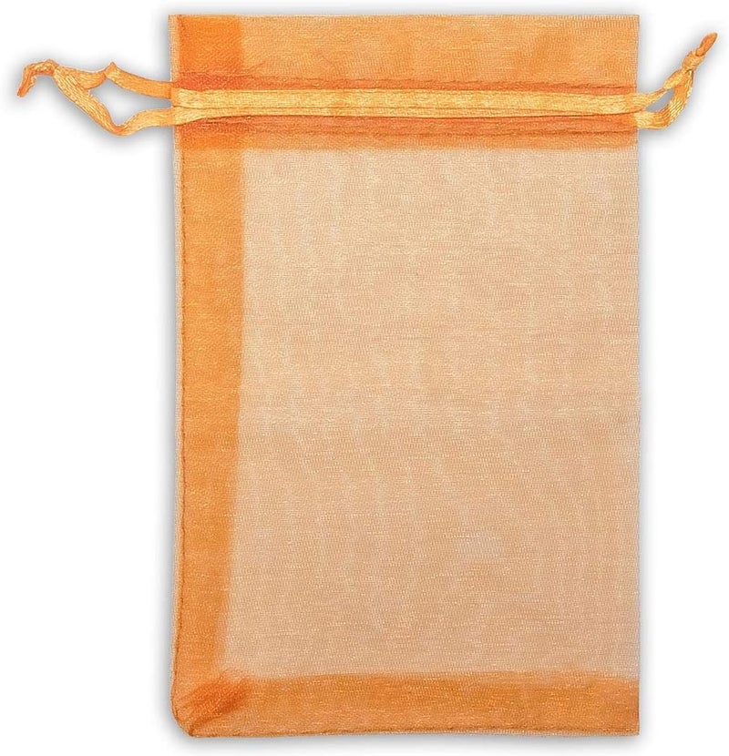 brown leaf 8X6 inches Pack Of 30 PC's Sheer Drawstring Organza Gift Bags Jewelry Pouches Potli Bags for Christmas Cosmetics Jewelry Wedding Party Baby Shower Return Gifting Favor Bags (Orange) - Image 4