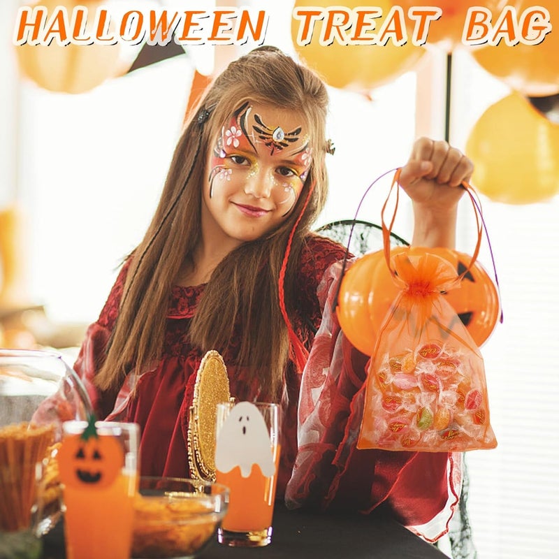 brown leaf 8X6 inches Pack Of 30 PC's Sheer Drawstring Organza Gift Bags Jewelry Pouches Potli Bags for Christmas Cosmetics Jewelry Wedding Party Baby Shower Return Gifting Favor Bags (Orange) - Image 5