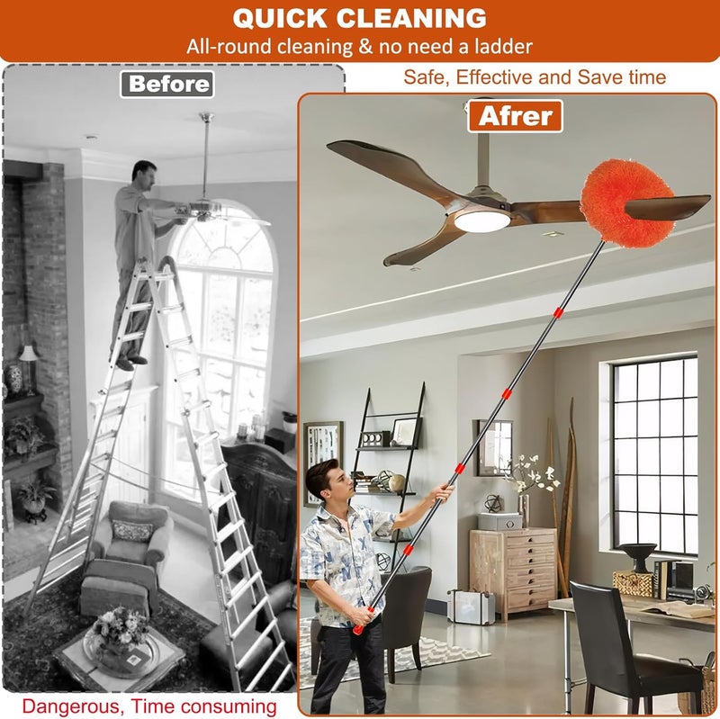 M-jump 20+ Feet High Reach Dusting Kit with 3-14 ft Extension Pole, Cobweb Duster & Ceiling Fan Duster for Cleaning, Microfiber Feather Duster Cleaner for Cleaning Walls Bookshelves Furniture Door Window - Image 4