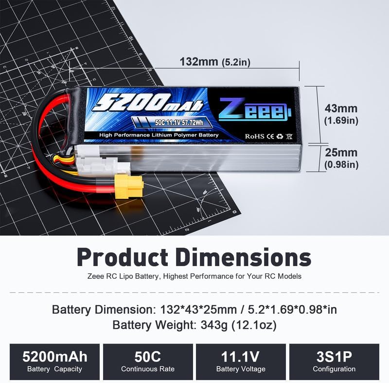 Zeee 3S Lipo Battery 5200mAh 50C 11.1V RC Batteries with XT60 Connector Soft Case for RC Airplane Helicopter Plane Quadcopter RC Car Truck Boat - Image 2