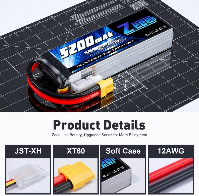Zeee 3S Lipo Battery 5200mAh 50C 11.1V RC Batteries with XT60 Connector Soft Case for RC Airplane Helicopter Plane Quadcopter RC Car Truck Boat - Image 3