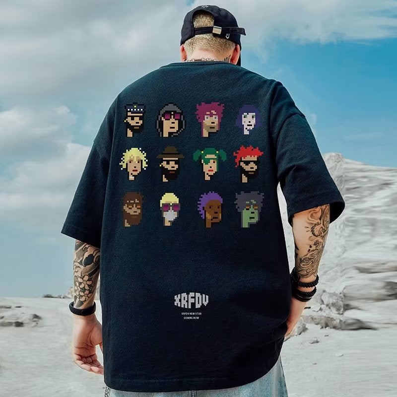 Japanese Style Trendy Brand Loose T-Shirt For Fatty Men'S Wear Loose Plus Fat Plus Size Short-Sleeved Trendy Cartoon Sports Half-Sleeved Top - Image 1