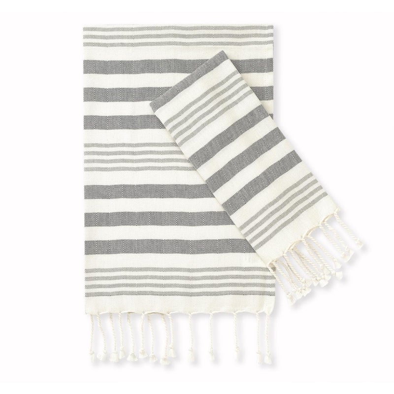 Folkulture Decorative Towels Set of 2 100 Cotton Turkish Towels with Hanging Loop Boho Style 16 x 30 Inches Fiji Gray