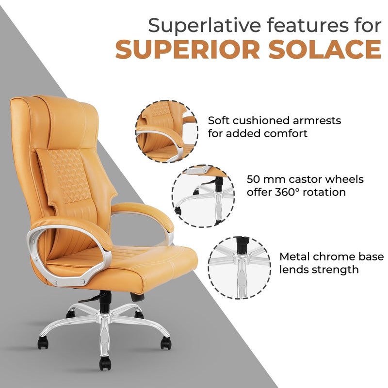 SONAL FURNITURE SONAL FURNITURE High Back Ergonomic Office Chair Leather Executive Desk Chair with Fixed Armrests Mustard - Image 4