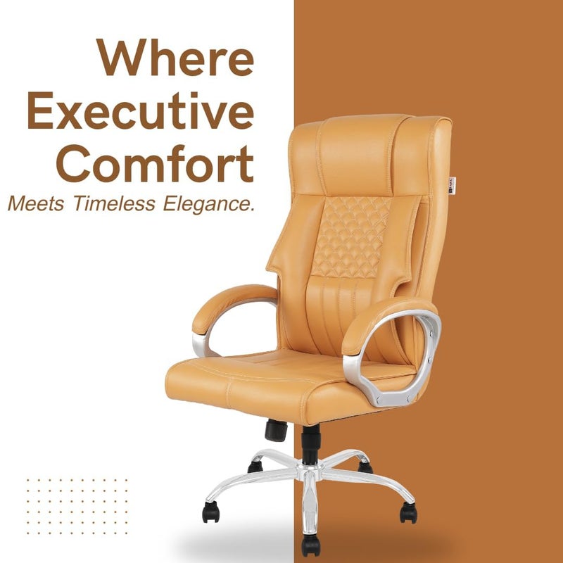 SONAL FURNITURE SONAL FURNITURE High Back Ergonomic Office Chair Leather Executive Desk Chair with Fixed Armrests Mustard - Image 2
