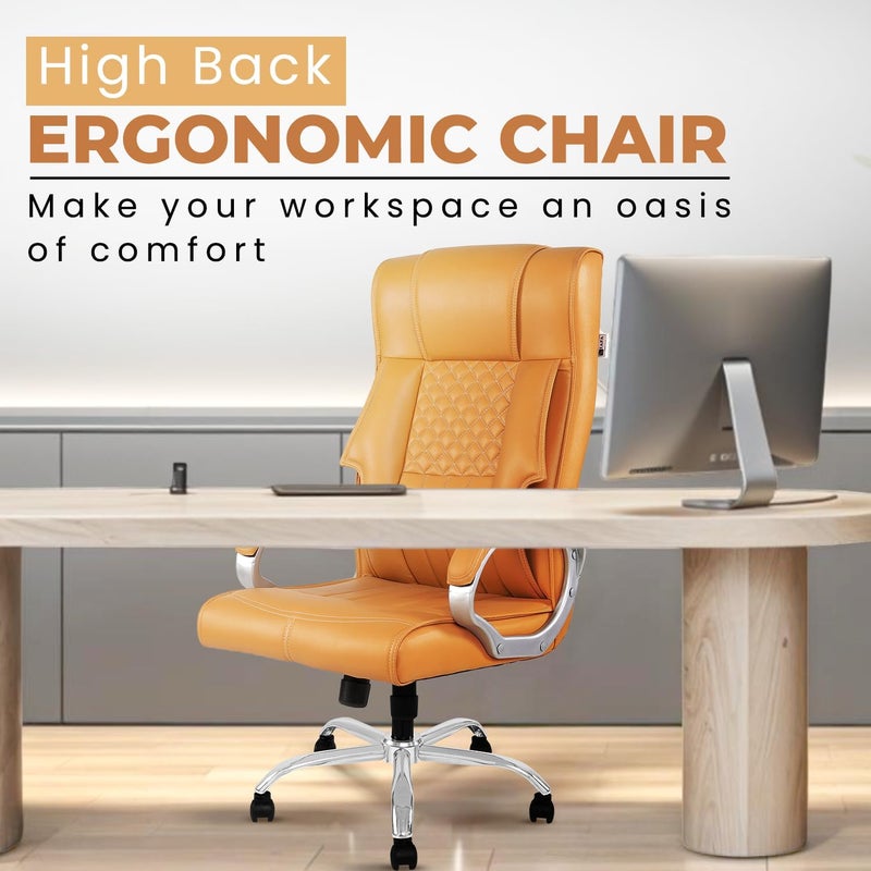 SONAL FURNITURE SONAL FURNITURE High Back Ergonomic Office Chair Leather Executive Desk Chair with Fixed Armrests Mustard - Image 5