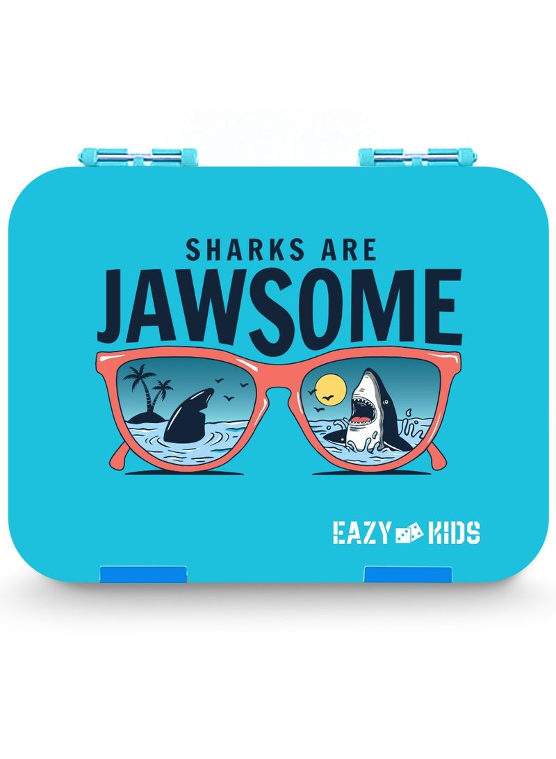 Eazy Kids 6/4 Compartment Bento Lunch Box w/ 2in1 Tritan Water Bottle and Steel Food Jar Jawsome-Blue - Image 3