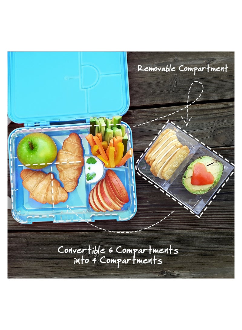 Eazy Kids 6/4 Compartment Bento Lunch Box w/ 2in1 Tritan Water Bottle and Steel Food Jar Jawsome-Blue - Image 4