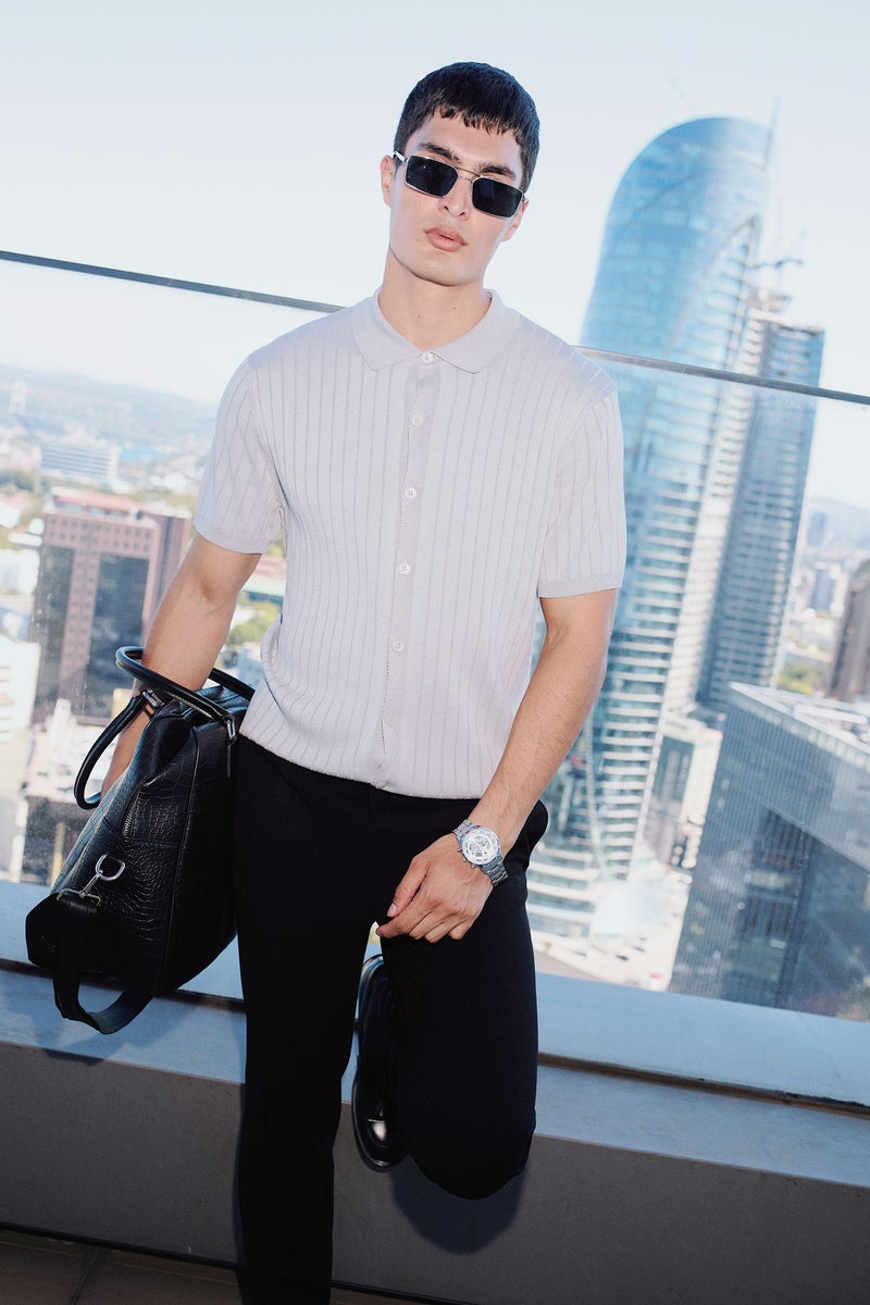 DeFacto Grey Man Standard Fit Polo Collar Knitwear Short Sleeve Polo T-Shirt Casual - Image 1