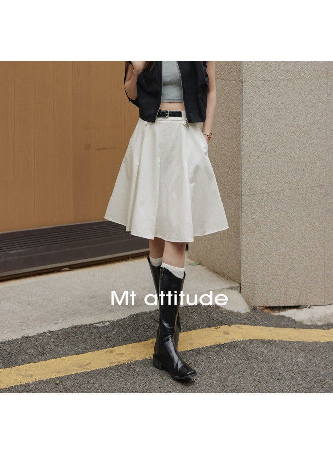 Mt Summer New Pure Cotton Casual Simple Versatile Pleated Skirt, White, L - Image 1
