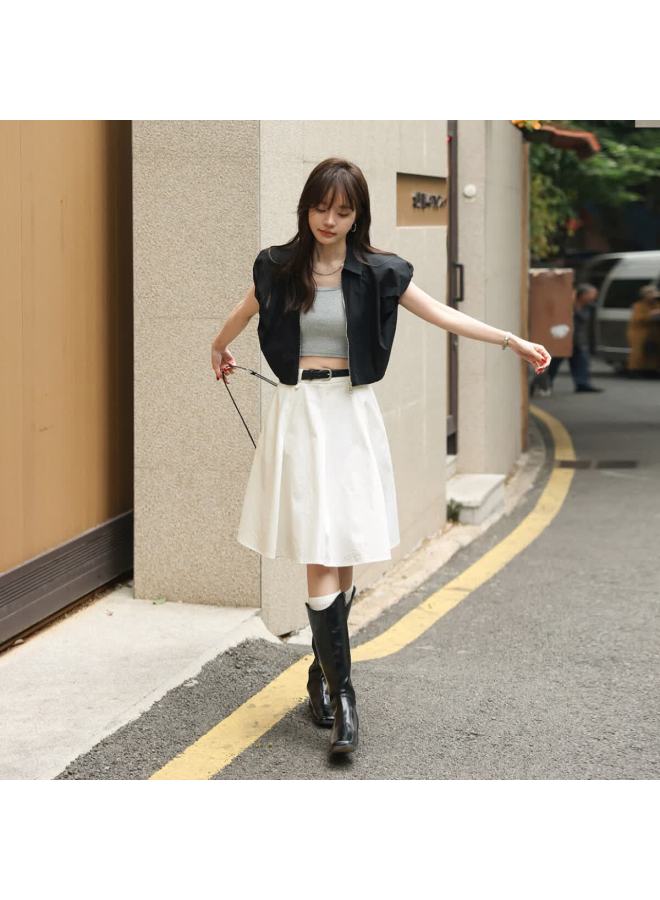 Mt Summer New Pure Cotton Casual Simple Versatile Pleated Skirt, White, L - Image 4