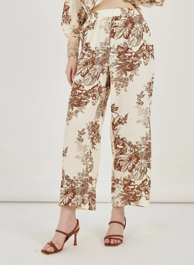Styli All Over Print Lace Insert Shirt & Straight Leg Pants Modest Set