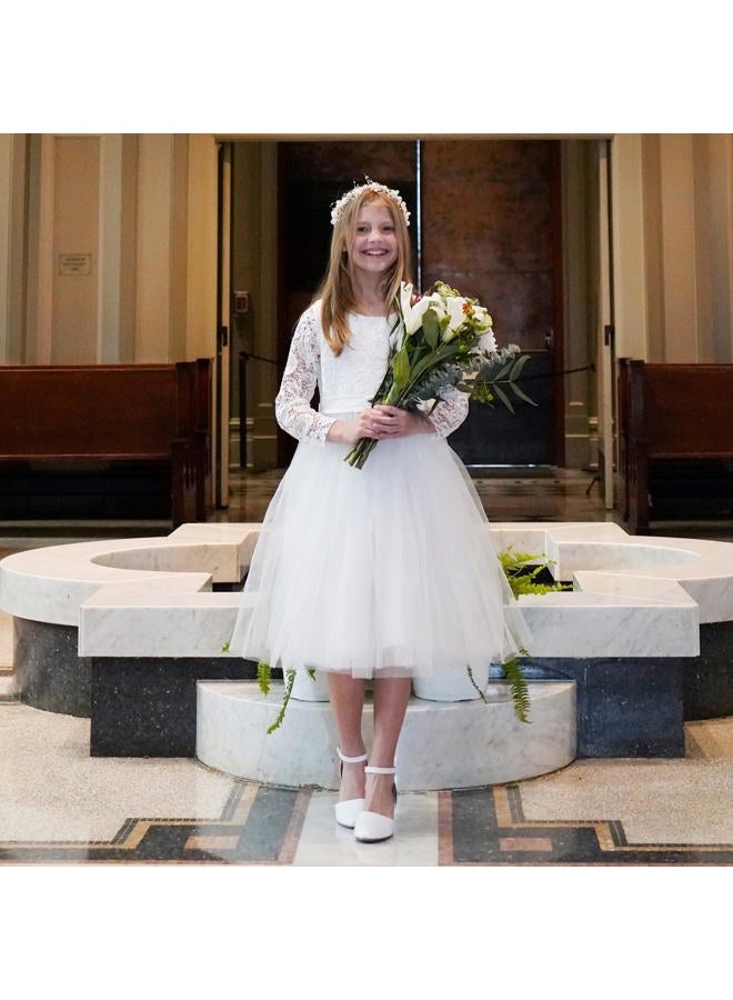 LAURMOSA Girls White Dress Shoes Heels for Girls Princess Flower Girl for Wedding Easter Church First Communion Closed Toe Ankle Strap Pumps Shoes for Little Big Kids(L1012White 6) - Image 3