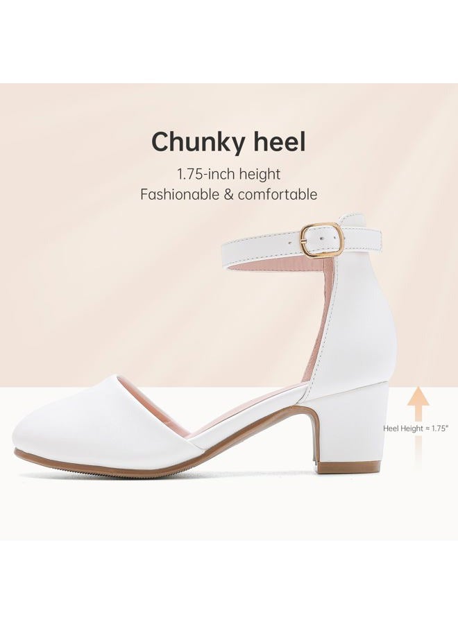 LAURMOSA Girls White Dress Shoes Heels for Girls Princess Flower Girl for Wedding Easter Church First Communion Closed Toe Ankle Strap Pumps Shoes for Little Big Kids(L1012White 6) - Image 5