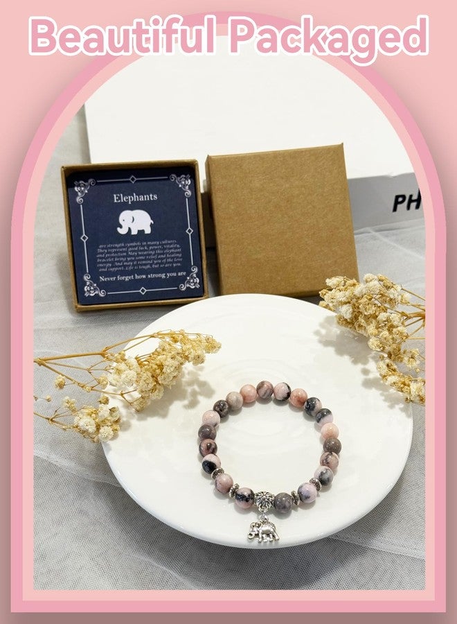 Daxtril Elephant Gifts for Women, Elephant Bracelet Mothers Day, Motivational Gifts for Mom Gifts for Her, Strength Bracelets for Women, Anxiety Bracelet, 8 mm Stretch Natural Stone Beaded Bracelets, Valentine Gift, Pink - Image 3