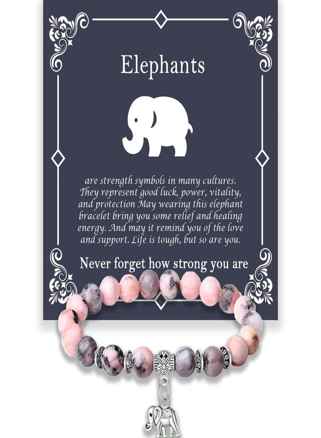 Daxtril Elephant Gifts for Women, Elephant Bracelet Mothers Day, Motivational Gifts for Mom Gifts for Her, Strength Bracelets for Women, Anxiety Bracelet, 8 mm Stretch Natural Stone Beaded Bracelets, Valentine Gift, Pink - Image 1