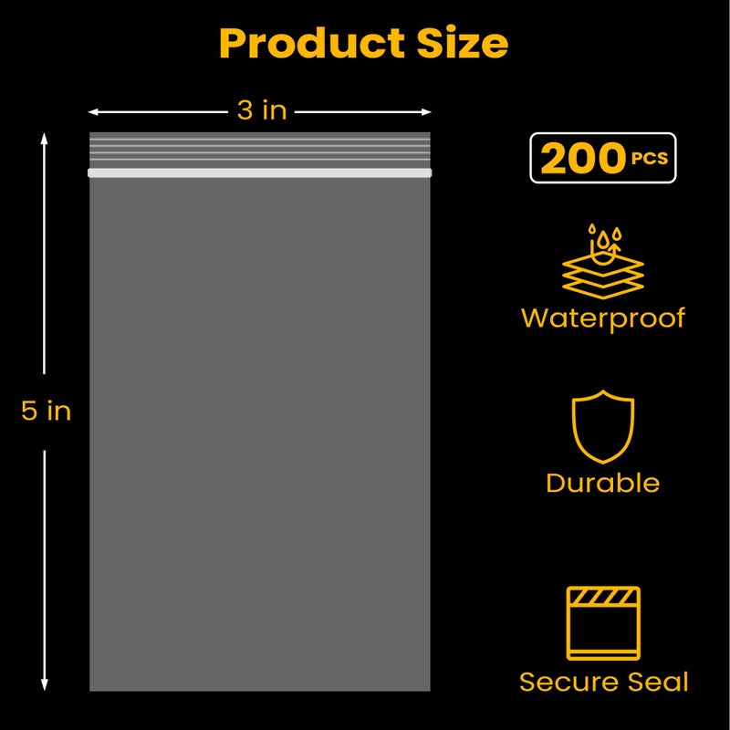 Bonison 3x5 Inch Clear Reclosable Bags 200 Pack, 2 Mil Small Zip Bags for Jewelry, Pills, Beads, Crafts, Seeds, Small Business Packaging, Resealable Plastic Baggies for Samples, Hardware & Everyday Storage - Image 2