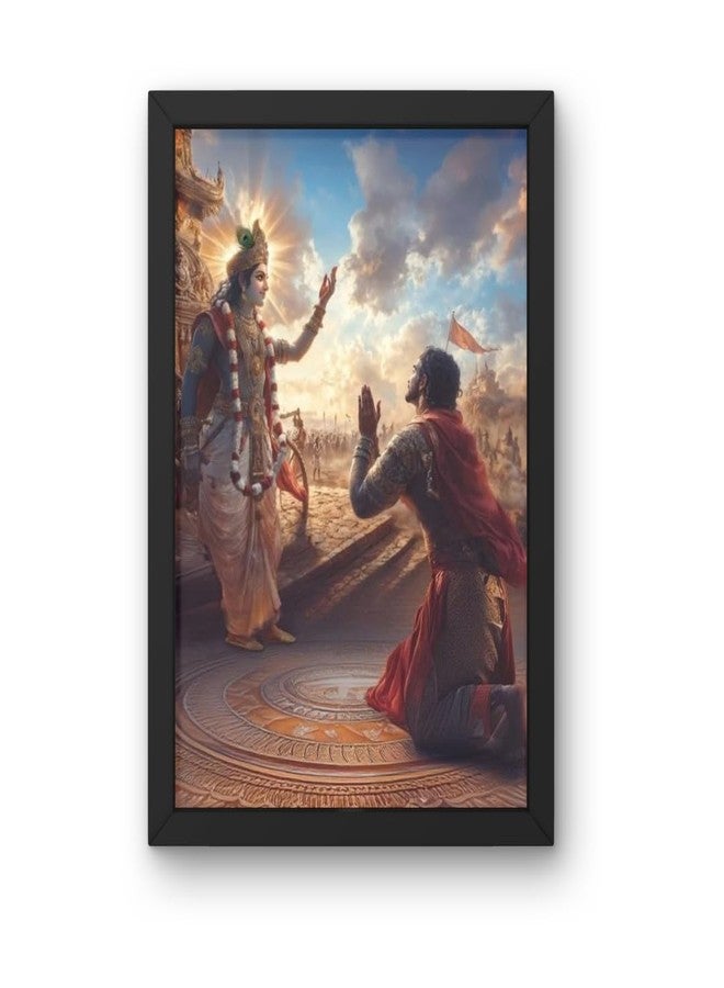 Rockery Frames ملصق مؤطر كريشنا وأرجون ماهابهارات، مقاس A4 مقاس 8 × 12 بوصة، إطارات صور الإله الهندوسي | تحديث بهاجافات جيتا | لغرفة المعيشة، غرفة النوم، غرفة بوجا، الهدايا - Image 1