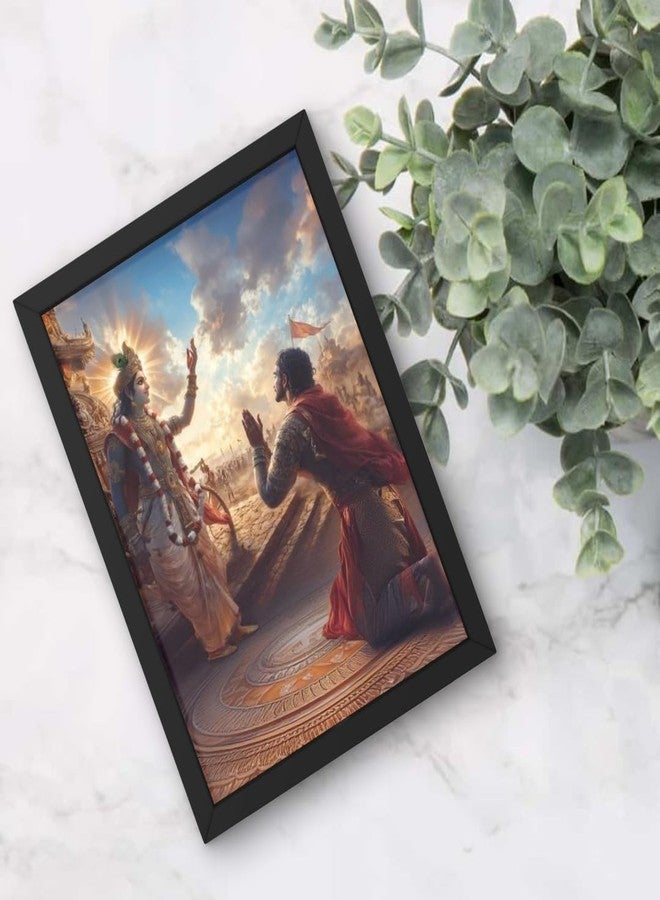 Rockery Frames ملصق مؤطر كريشنا وأرجون ماهابهارات، مقاس A4 مقاس 8 × 12 بوصة، إطارات صور الإله الهندوسي | تحديث بهاجافات جيتا | لغرفة المعيشة، غرفة النوم، غرفة بوجا، الهدايا - Image 3