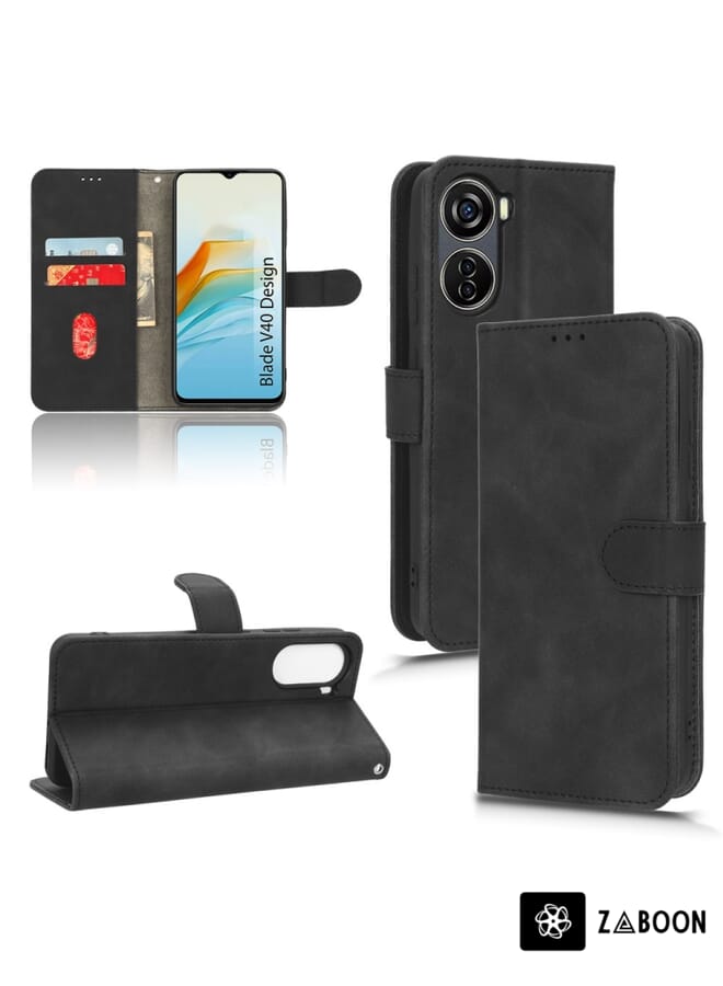 Zaboon غطاء حماية لهاتف ZTE Blade V40 بتصميم جلد شعور مغناطيسي قابل للطي - Image 1