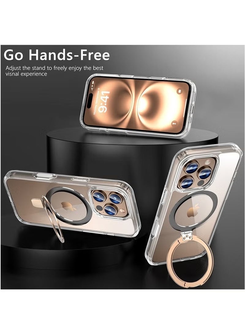 X-level iPhone 16 Pro Max Magsafe Case Foldable Ring,Strong Magnetic, Sturdy & Versatile Stand,Grade Drop Protection,iPhone 16 Pro Max Magnetic Stand Cover Anti-Fingerprint Anti-Scratch Clear  - Image 4