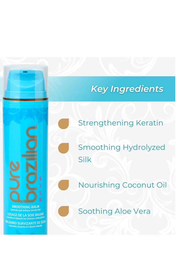 Pure Brazilian - Pure Brazilian - Silk Smoothing Balm With Keratin, Hydrolyzed Silk & Coconut Oil, Anti-Frizz, Nourishing and Strengthening Formula for Silky Smooth Hair, Salon-Quality Treatment, (6.78 Oz) - Image 1