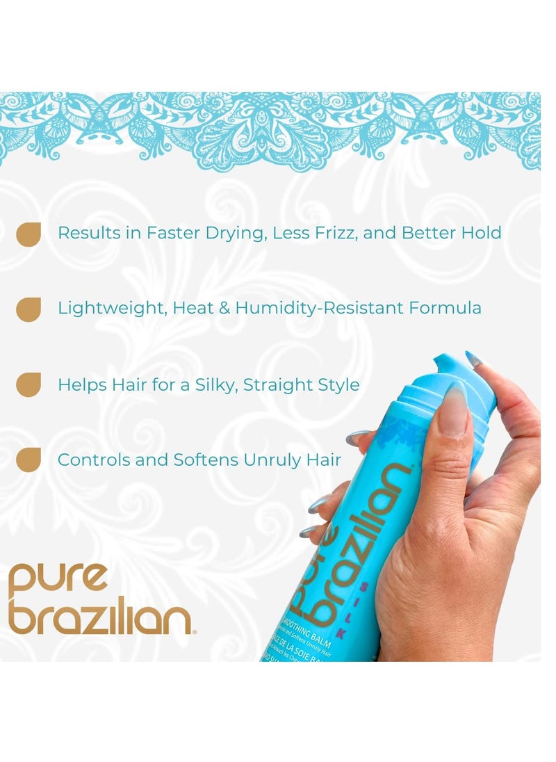 Pure Brazilian - Pure Brazilian - Silk Smoothing Balm With Keratin, Hydrolyzed Silk & Coconut Oil, Anti-Frizz, Nourishing and Strengthening Formula for Silky Smooth Hair, Salon-Quality Treatment, (6.78 Oz) - Image 1