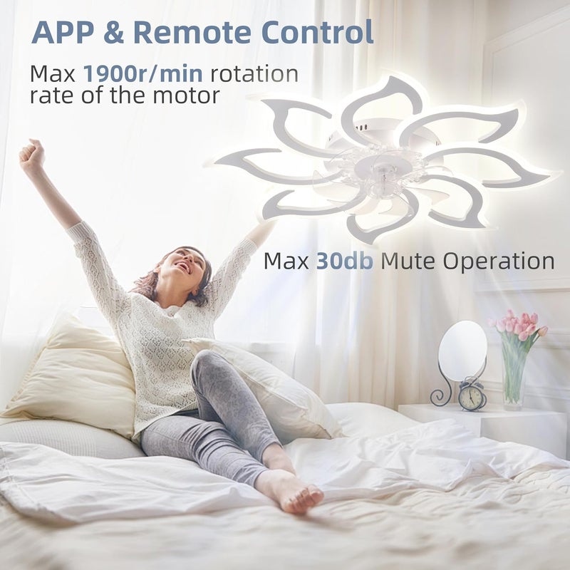 GEADI Ceiling Fan with Lights Remote Control,LED Dimmable Ceiling Fan with Light,6 Speeds 3 Light Color Flush Mount Ceiling Lamp for Kitchen Bedroom, Living Room,White 94cm - Image 5
