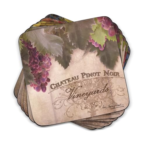Pimpernel Portmeirion Toscana Coasters, Set of 4 – 4.25" Cork-Backed Boards Featuring Grape Artwork, Heat & Stain Resistant Lacquer Finish, Decorative Drink Mats for Wine Lovers & Coffee Tables - Image 1